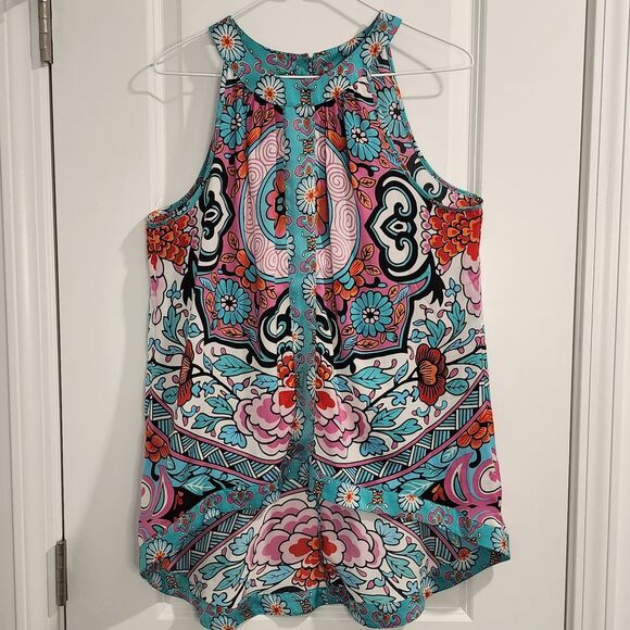Nicole Miller Floral Mandala Print Sleeveless top with hi/low hem L - Picture 1 of 7